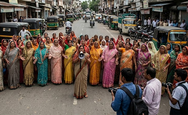 UP: Women block road in Kasaiganj to protest proposed liquor shop near residential area